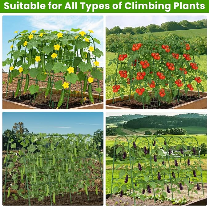 Cucumber Trellis for Raised Bed, U-Shape Garden Trellis for Climbing Plants Outdoor, Metal Arch Vegetables Trellis, Plant Support for Grape Vine Beans Squash Peas Flower