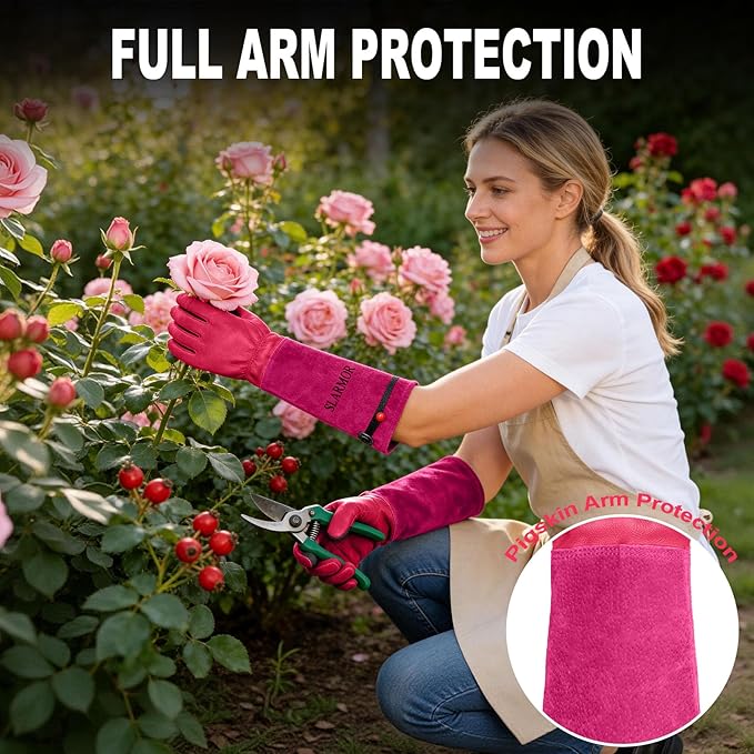 Long Gardening-Gloves Women/Men-Thorn proof Rose Pruning Heavy Duty Gauntlet, Best Garden Gifts for Gardener-S