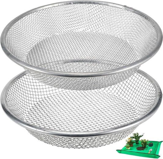2 Pack Soil Sifter for Gardening - Rock Compost Sand Sifter Fits 5-Gallon Buckets 1/4 Inch & 1/8 Inch Mesh Sifting Screen Sieve for Gravel, Dirt, Sawdust with Repotting Mat