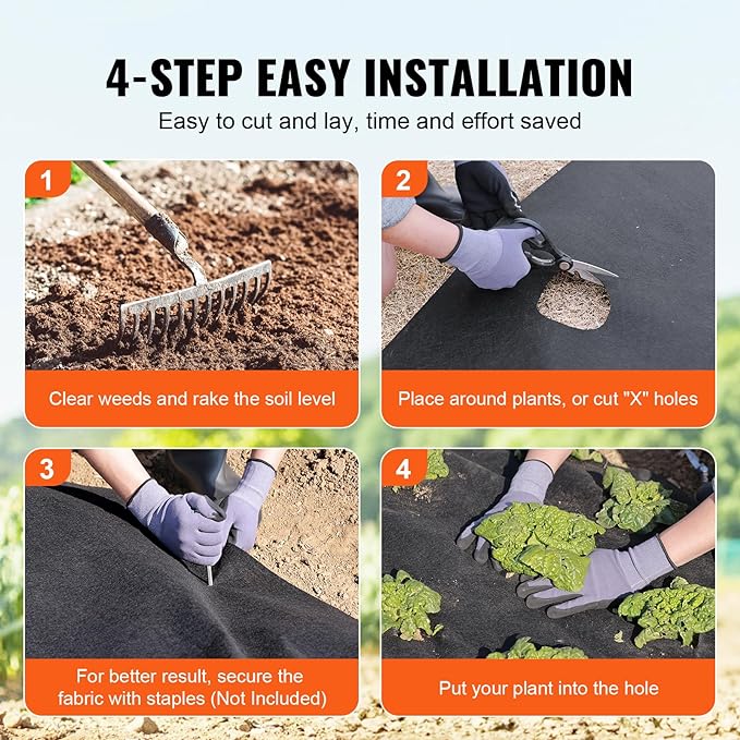 VEVOR Geotextile Landscape, 6ft x 50ft 8 oz, Non-Woven PP Drainage 350N Tensile Strength & 440 N Load Capacity, for Ground Cover, Garden Fabric, French Drains, Black