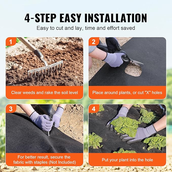 VEVOR 6FTx100FT Non-Woven Geotextile Heavy Duty 8oz Driveway Underlayment for Gravel, Ground Cover, Garden Weed Barrier, Drainage Fabric, Landscaping, Black | Withstand Harsh Environment,Excellent Permeability and Breathability