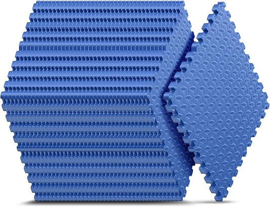 Home Gym Mat, Puzzle Exercise Mat, of EVA Interlocking Foam Floor Tiles for Home Workout Equipment and Kids' Play Areas - Blue, 24 in x 24 in x ½ in - 16 Tiles (Blue, 16 Pack 64 sq ft)