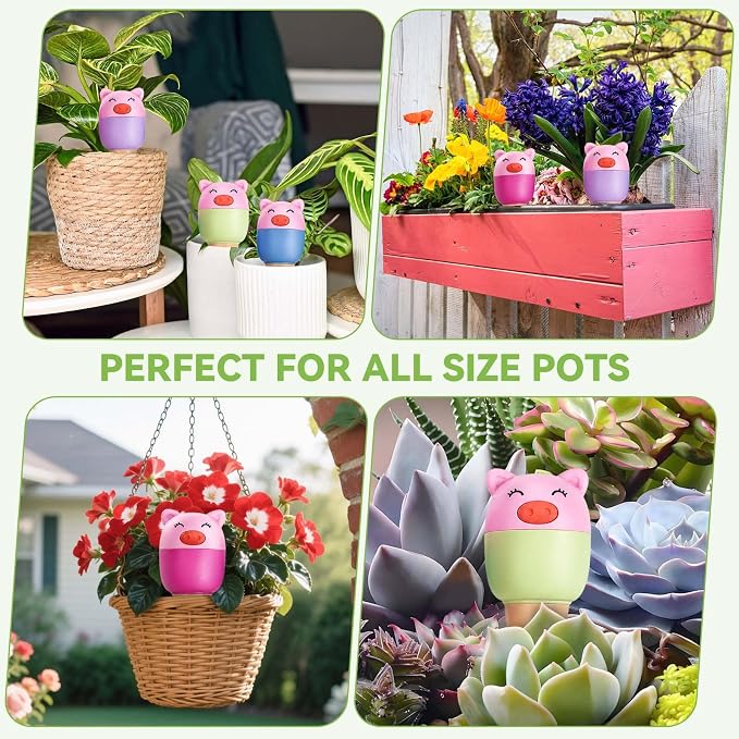 Yeswhat Self Watering Plant Spikes 4 Pack, Terracotta Automatic Plant Waterer for Indoor Outdoor Plants, Slow Release Watering Stakes, Vacation Watering Devices for Potted Plants Garden Decor (Pig)