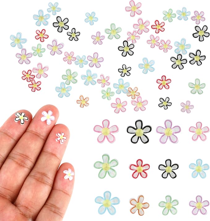 100Pcs Resin Candy Flowers - 3D Translucent Outlined Daisy Charms for Nail Art, Kawaii Dollhouse Decor, Y2K Style DIY Crafts & Scrapbooking