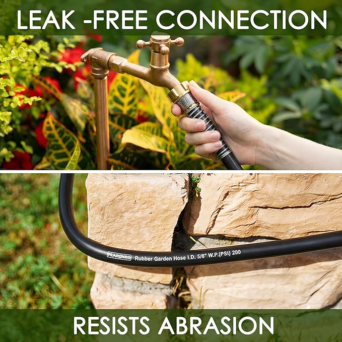 5/8 IN. × 25FT. Heavy Duty Rubber Garden Hose, High Flow 5/8" I.D. Brass Fitting No Memory Durable Heavy Duty Water Hose for Watering, Irrigation, Water Transfer Pump