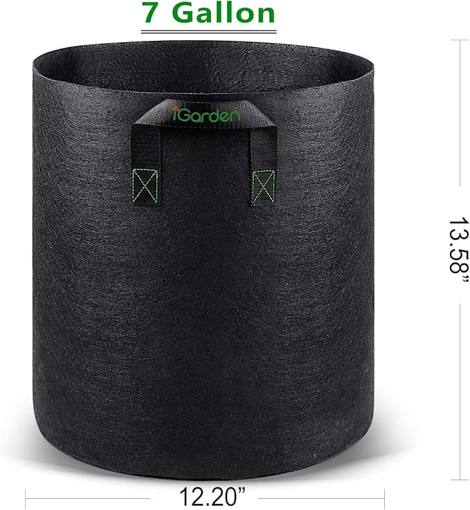 iGarden Grow Bags Tall, 7 Gallon Grow Pots 6 Pack with Handles, Heavy Duty 280G Thickened Nonwoven Fabric Plant Bag for Vegetables, Black
