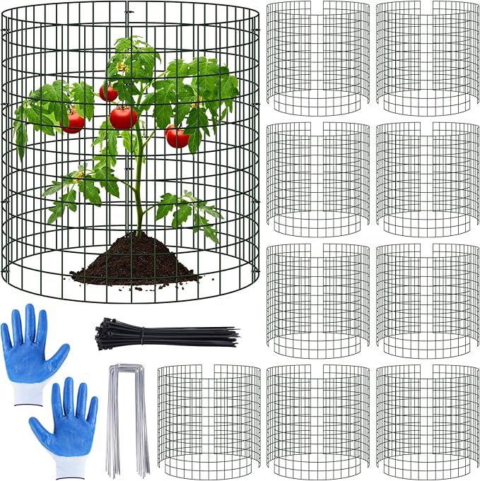 10 Pack Plant Protectors from Animals, 13.5" Dia X 14" H Wire Plant Protector Cage, 30pcs Metal Mesh Garden Cloches to Keep Rabbits, Squirrels and Chicken Out and Protection Vegetables Flowers Shrubs