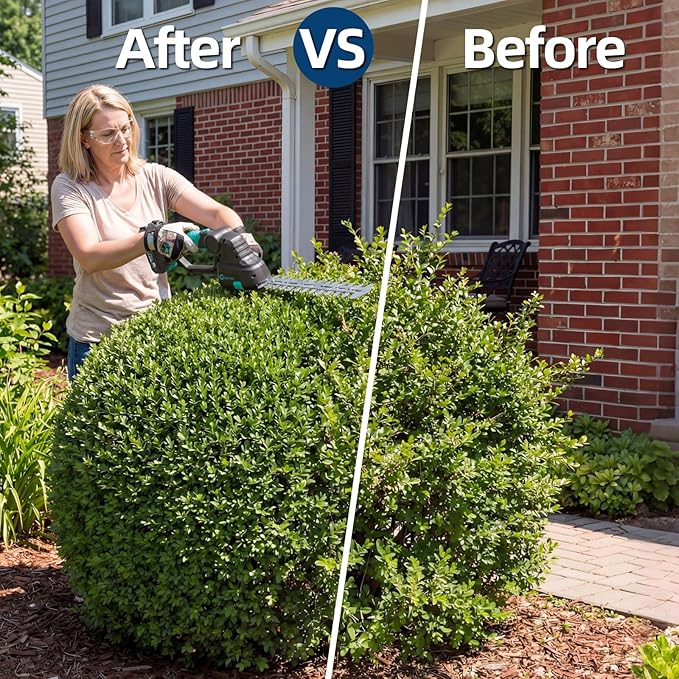 Garvee Cordless Hedge Trimmer with Battery - Grass Shear & Shrubbery Trimmer - 2 in 1 Handheld 20V Electric Grass Trimmer Hedge Shears Grass Cutter with 2 * 2.0Ah Batteries & Charge Base