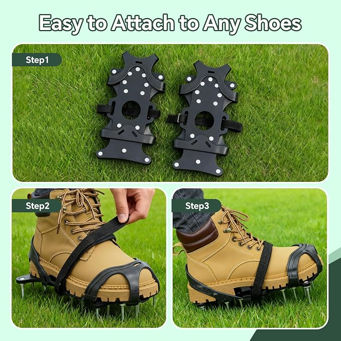 Lawn Aerator Shoes, Flexible Rubber Covers with Foot Protection, Adjustable Straps for Garden, Grass, Courtyard Maintenance Aeration (10 to 13)