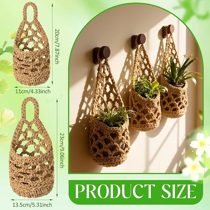 6 Pk Wall Planters for Indoor Macrame Plant Hanger Boho Wall Mounted Flower Baskets Hanging Planter, Plants and Pots are Not Included(Linen Color,5 x 9 Inch、 4 x 8 Inch)