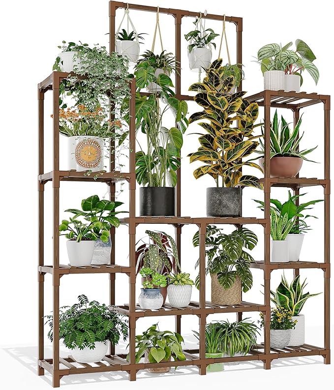 GENTINGBRO Plant Stand Indoor Outdoor 63" Tall Plant Shelf for Plants 12-Tier Large Plant Sheves for Living Room Heavy Duty Plant Rack Garden Balcony Patio Hanging Planter