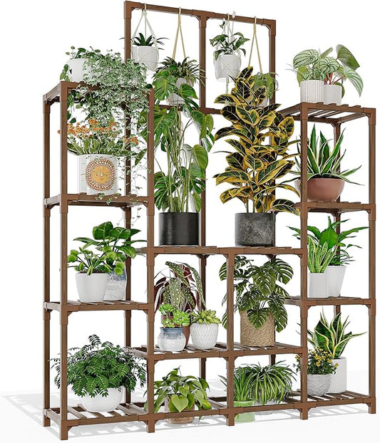 GENTINGBRO Plant Stand Indoor Outdoor 63" Tall Plant Shelf for Plants 12-Tier Large Plant Sheves for Living Room Heavy Duty Plant Rack Garden Balcony Patio Hanging Planter