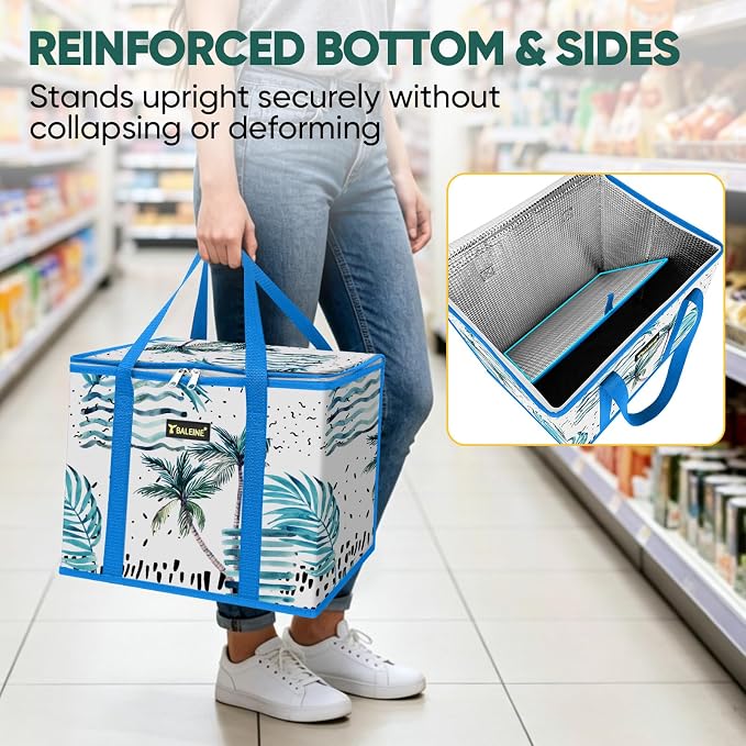 BALEINE 1Pk Insulated Reusable Grocery Bags, Foldable Shopping Bags for Groceries with Reinforced Bottom & Handles (Island Breeze)