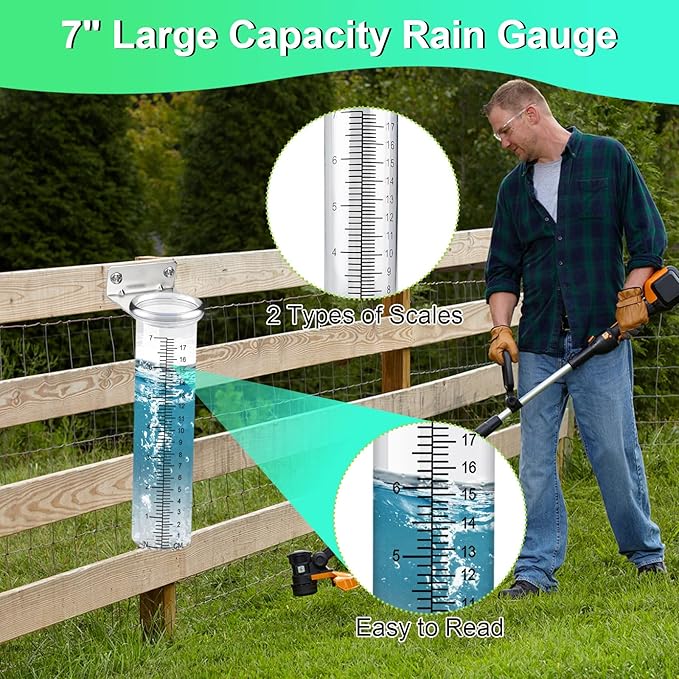 7" Capacity Rain Gauge Outdoor with Stainless Steel Mounting Rack Holder, Wall Mount Hanging Rain Measure Gauge for Yard,Post Mount Rain Gauge Large Rain Gauge Outdoor for Home Yard Garden
