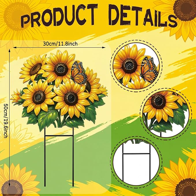 Amyhill Summer Sunflower Metal Garden Stake 20 Inch Sunflower Welcome Yard Sign Decoration Outdoor Sunflowers Decorative Garden Stake for Home Outside Lawn Patio Walkway Backyard Porch Decor