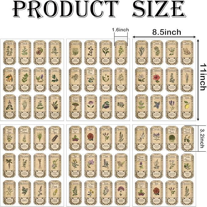 68Pcs Herb Stickers Lables for Jars Vintage Spice Apothecary Herb Spice Labels Stickers Spices Sticker Label for Bottles Tags Jars(herb72)
