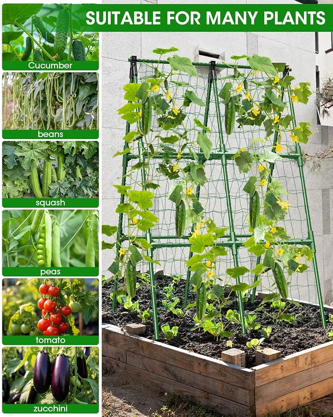 MYMULIKE 2 Pack Cucumber Trellis, Garden Trellis for Climbing Plants Outdoor, A-Frame Cucumber Trellis for Raised Bed, Plant Grow Support for Tomato, Squash, Vegetable, Flower(33"x47"x2Pcs)