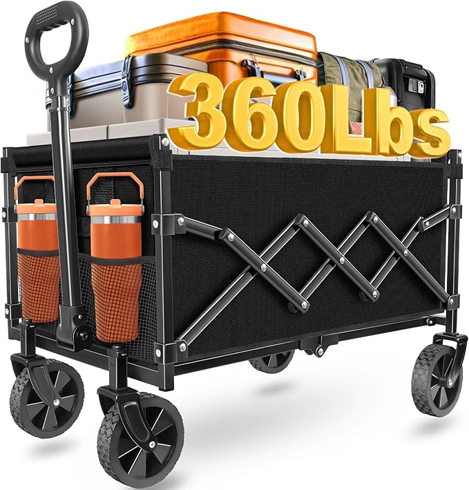 Wagons Carts Foldable, Collapsible Wagon Cart with Wheels - Beach Wagon Cart with Wheels for Sand Sports Camping Grocery