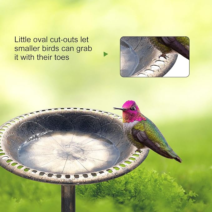 VINGLI 28 Inch Bird Bath with Solar Fountain Antique Copper Weather Resistant Resin Pedestal Birdbaths Floral Accents and Vintage Finish Garden Decor for Outdoor Lightweight Courtyard…