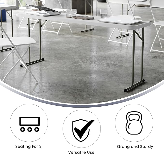 Flash Furniture Kathryn 6' Rectangular Plastic Folding Table, Long Plastic Foldable Table for Indoor/Outdoor Events, White