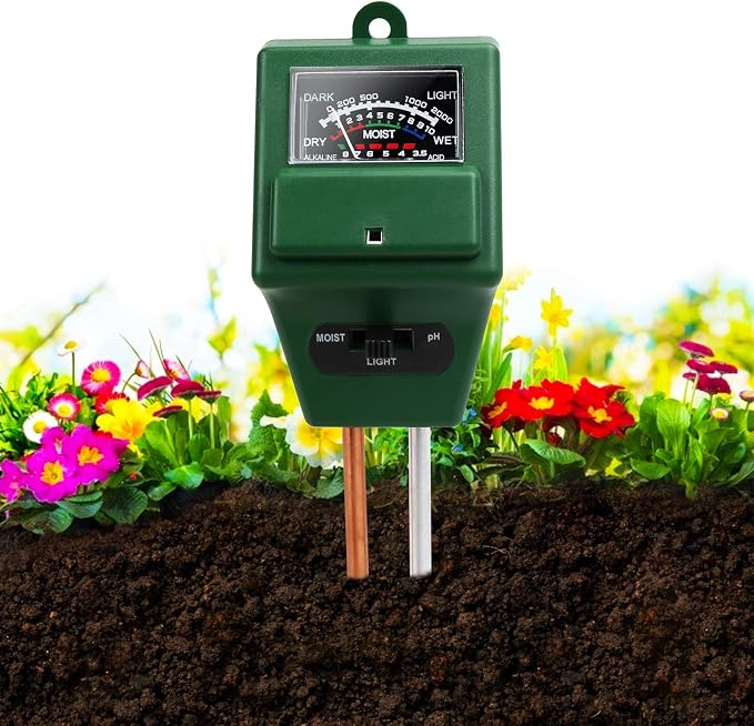Soil Moisture Meter, 3-in-1 Soil Test Kit for PH/Moisture/Light, PH Tester Water Meter for Plants Indoor Outdoor, Soil Hygrometer Testing Probe Sensor Analyzer Detector for Lawn Farm Gardening Tools