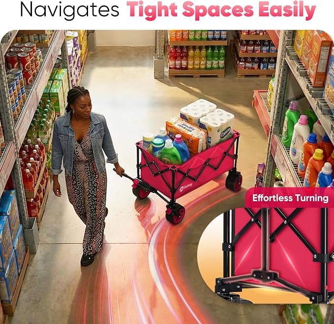 Sekey 150L Wagons Carts Foldable with Big All-Terrian Beach Wheels, Collapsible Heavy Duty Wagon, Extra Large Folding Wagon, Foldable Wagon for Camping, Garden, Sports. Pink