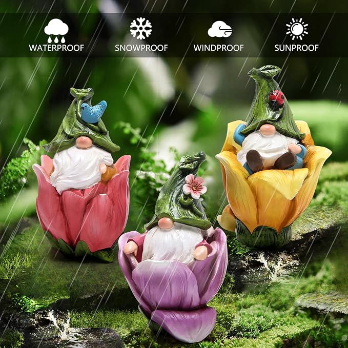 Hodao Resin Gnome Figurines, 3-Piece Flower Pot Indoor Home Decorations, Cute Ornaments for Bedroom & Living Room, Ideal Gift for Garden Lovers (Assorted Colors)