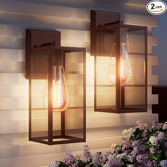 2 Pack 15'' Oil Rubbed Bronze Outdoor Front Porch Lights for Outside, Large Exterior Lighting Fixtures Wall Mount for House, Wall Sconce Lamp, Waterproof Lantern Coach Lights for Garage