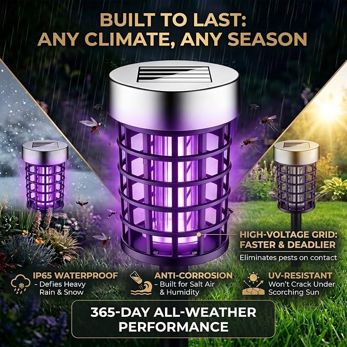 4 Pack Solar Bug Zapper Outdoor Waterproof Mosquito Repellent Outdoor Patio Mosquito Trap & Killer for Gnats, Moths, Flies, Small Flying Insect, Solar Powered Fly Zapper for Garden, Backyard, Camping