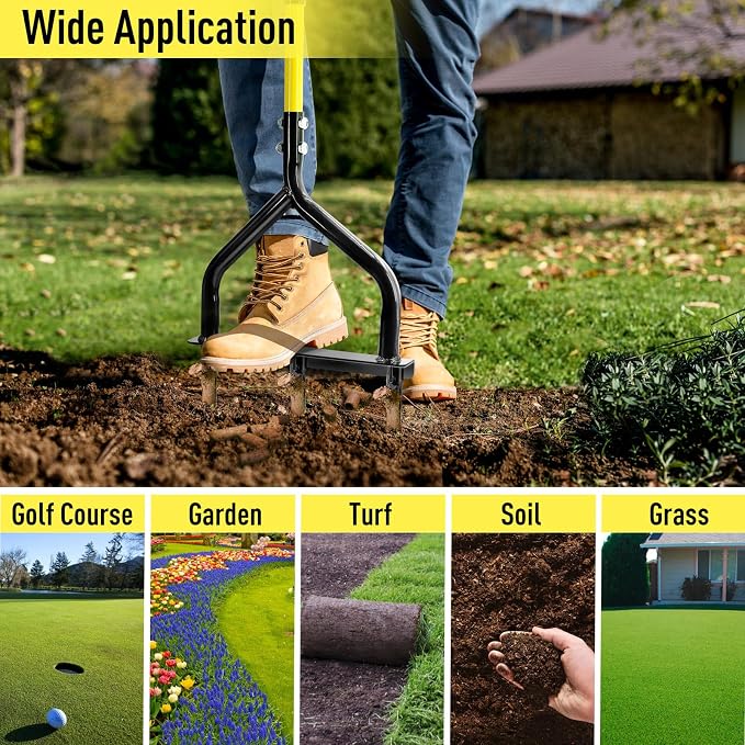 Jardineer Core Aerator Lawn Tool - 5" Deep Manual Soil Plug Aerator, Upgraded Triangular Handle Lawn Aeration Tool with Non-Clogging Hollow Tines for Greener Grass & Garden Care