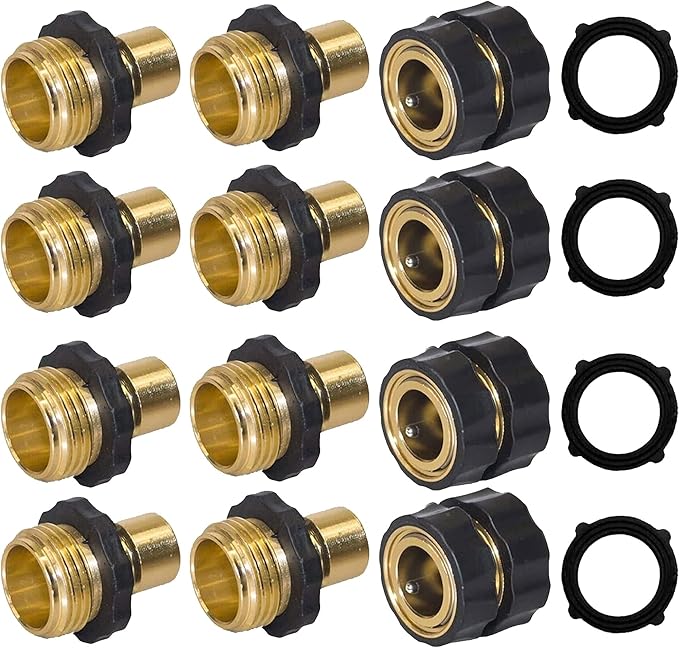 Hourleey 3/4 Inch Garden Hose Quick Connector, 4 Pcs Female & 8 Pcs Male of No Leak Quick Connect Hose Fittings