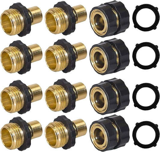 Hourleey 3/4 Inch Garden Hose Quick Connector, 4 Pcs Female & 8 Pcs Male of No Leak Quick Connect Hose Fittings