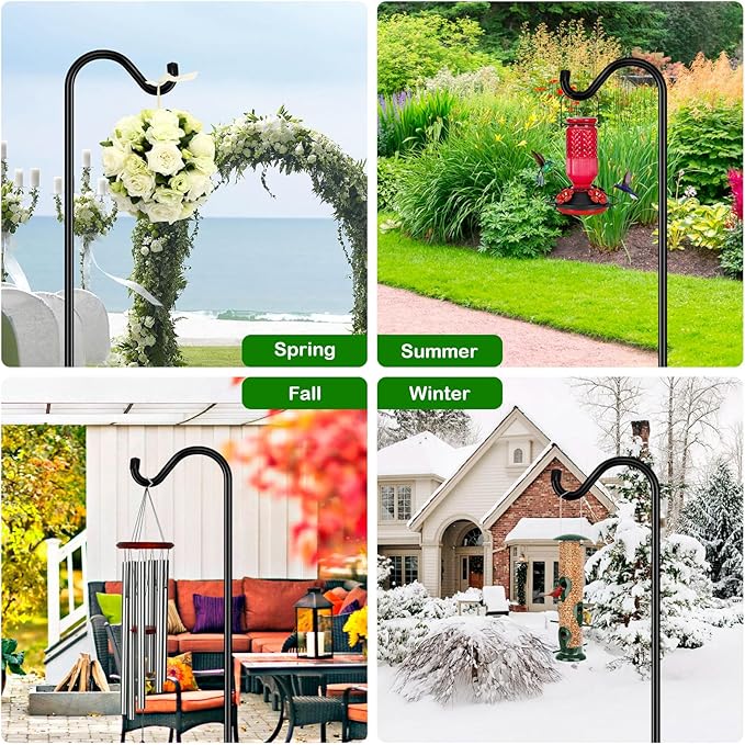 FEED GARDEN Sheperds Hooks for Outdoor Bird Feeder Pole 76 Inch Adjustable Tall Heavy Duty Shepherds Hooks for Hanging Plant Baskets, Solar Lights, Wedding Decor, Lanterns, Black (2 Pack)