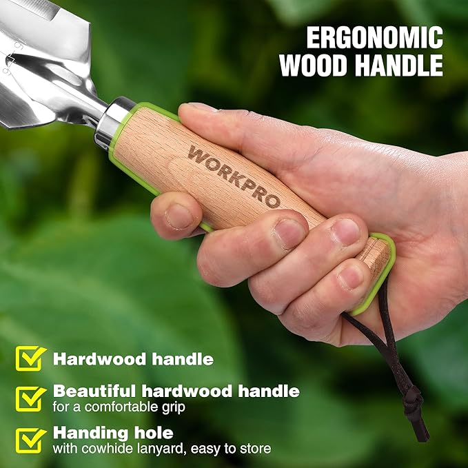 WORKPRO Garden Trowel with Wood Handle, Stainless Steel Narrow Hand Shovel, Multi-Use Flat Garden Trowel for Planting, Weeding, Transplanting, Digging, Small Weeding knife for Gardening