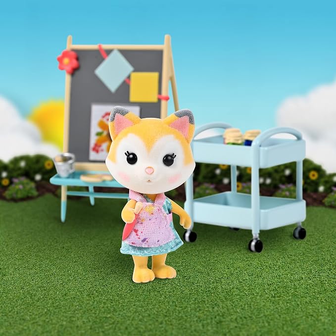 Sunny Days Entertainment Honey Bee Acres Paint & Color Art Fun – 13 Piece Dollhouse Playset with Exclusive Fox Figure | Pretend Play Toys for Kids