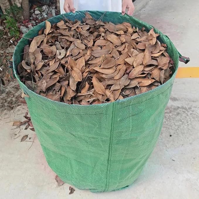 Reusable Garden Waste Bag, 80 Gallon Capacity, Heavy Duty with 4 Handles, Green,Collapsible Gardening Containers for Lawn and Leaf Trash,Weed Bag ﻿ (1)