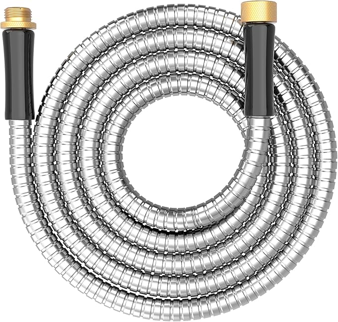 Short Metal Garden Hose 6 ft Connector, Stainless Steel Small Hose Extension Adapter for Hose Reel, Long, Flexible, Lightweight & Heavy Duty Water Pipe, No Kinking Outdoor Water Hose for Yard, 6 Feet