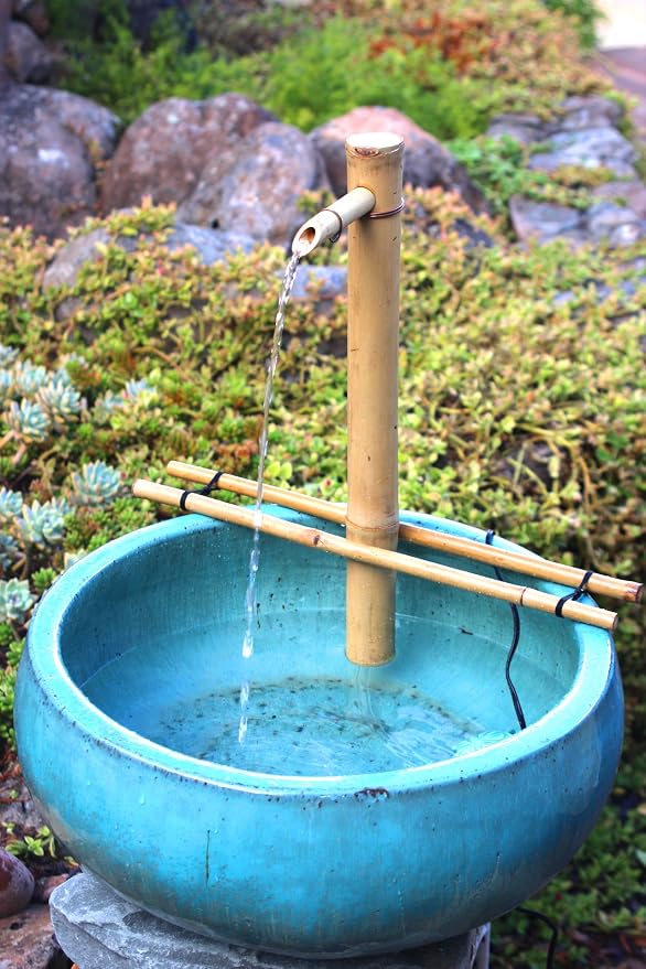 Bamboo Accents 18" Adjustable Bamboo Fountain Kit with Pump – Large Zen Water Feature for Bowls, Basins, Ponds & Backyard Gardens, Indoor/Outdoor (Container Not Included)