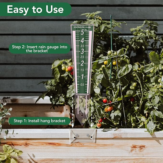 Circrane 5-Inch Capacity Outdoor Rain Gauge with Additional Hang Bracket& Stainless Steel Screws, Magnifying Scale and Numbers Design for Easy Read (Green)