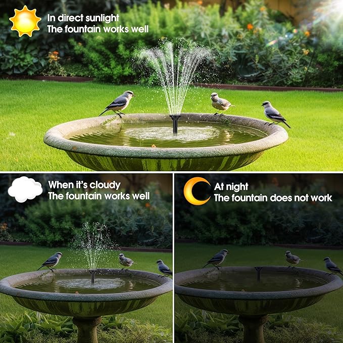 Biling 6.5W Solar Fountain for Bird Bath, DIY Solar Water Pump with 3000mAh Battery Backup Work All Day, 5ft Tubing 5 Nozzles for BirdBath, Small Pond, Fish Tank and Hydroponics