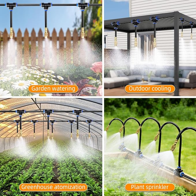 100FT 1/4" Drip Irrigation System, 2026 Upgrade Garden Irrigation Kit with 24pcs 360° Adjustable Copper Nozzles, DIY Watering System for Raised Beds, Yard, Lawn, Vegetable Gardens (100 ft)
