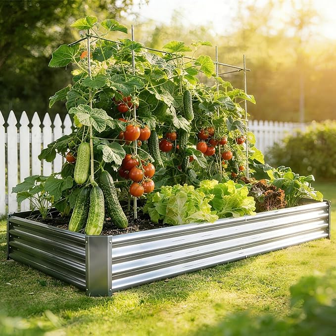Metal Galvanized Raised Garden Bed Kit, 6 x 3 x 1 ft Galvanized Steel Raised Garden Planter Box Outdoor with Open Base for Growing Vegetables/Flowers/Herbs/Fruits/Succulents, Rectangle, Silver