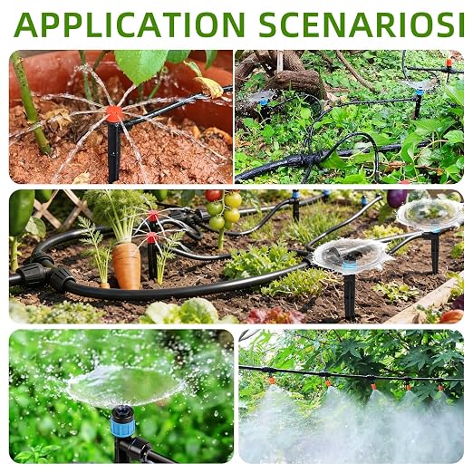 Drip Irrigation System,248FT Automatic Garden Watering System with 1/2" & 1/4" Fast-Lock Tubing Adjustable Nozzles & Sprinklers,Quick-Connect Drip Irrigation System Kit for Garden,Lawn,Potted Plants