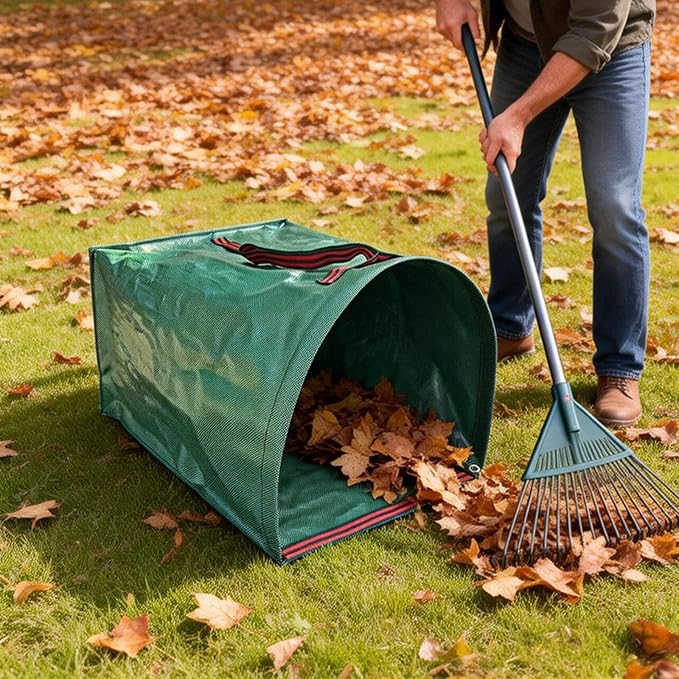 Reusable Yard Waste Bags Heavy Duty 53 Gallon Lawn and Leaf Bags with Gloves – Collapsible Garden Collector with Reinforced Handles & Dustpan Design for Easy Lawn Cleanup, Branches & Debris