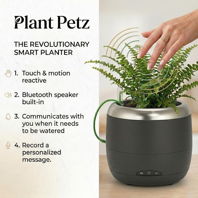 6" Smart Robotic Planter - Black | Interactive Moving & Dancing Flowerpot with Bluetooth Speaker | Touch Responsive Pet Planter for Real Indoor Plants | Custom Voice Record & Motion Sensors