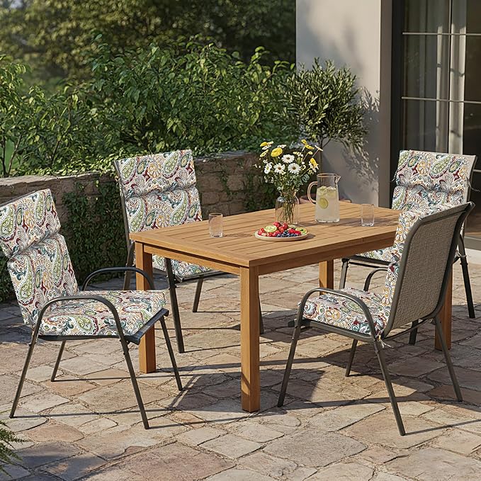 DYTXIII Outdoor High Back Chair Cushions Set of 2, 44"x22" Water Repellent Patio Seat Cushions with Elastic Sponge, All Weather Chair Pads for Rocking, Dining Chairs, Patio Furniture - Paisley Chilli