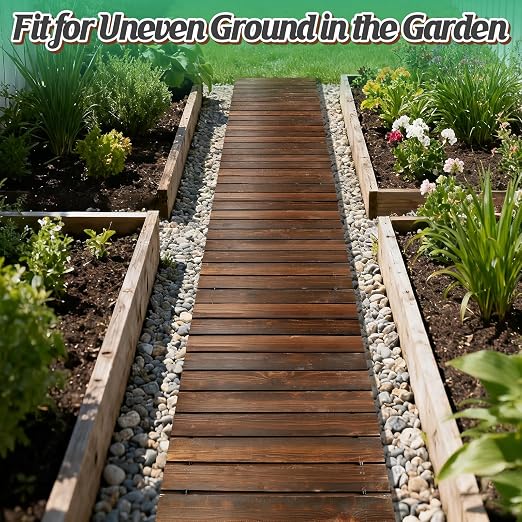 3pcs 8.2ft Wooden Garden Pathway - Weather Resistant Carbonized Pine Roll Out Decorative Walkway, Boardwalk Pathway Pavers for Outside Stepping Stones Outdoor Flooring Patio Pool Backyard (Brown)