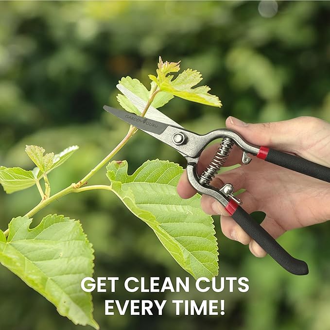 Garden Guru Classic Bypass Pruning Shears Clippers – Heavy Duty Forged Steel Garden Pruners – Safety Lock – Non Slip Comfort Grips – Cuts up to 1” Diameter – Professional Bypass Pruners (4 Pack)