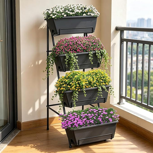 OYEAL Raised Garden Bed 4 Tier Vertical Garden Planter Indoor Outdoor Raised Planter Box with Legs Elevated Herb Garden Planters for Flowers Vegetables Plants, Grey