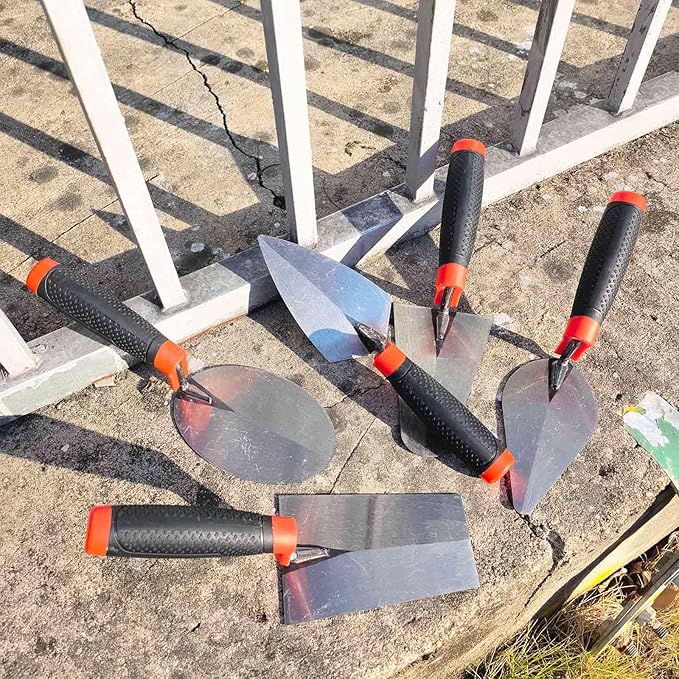 Bricklaying Trowel Set, 5 Pack Brick Pointing Trowels with Rubber Handle, Masonry Hand Tools for Concrete, Cement, Plaster, Tile Construction Projects